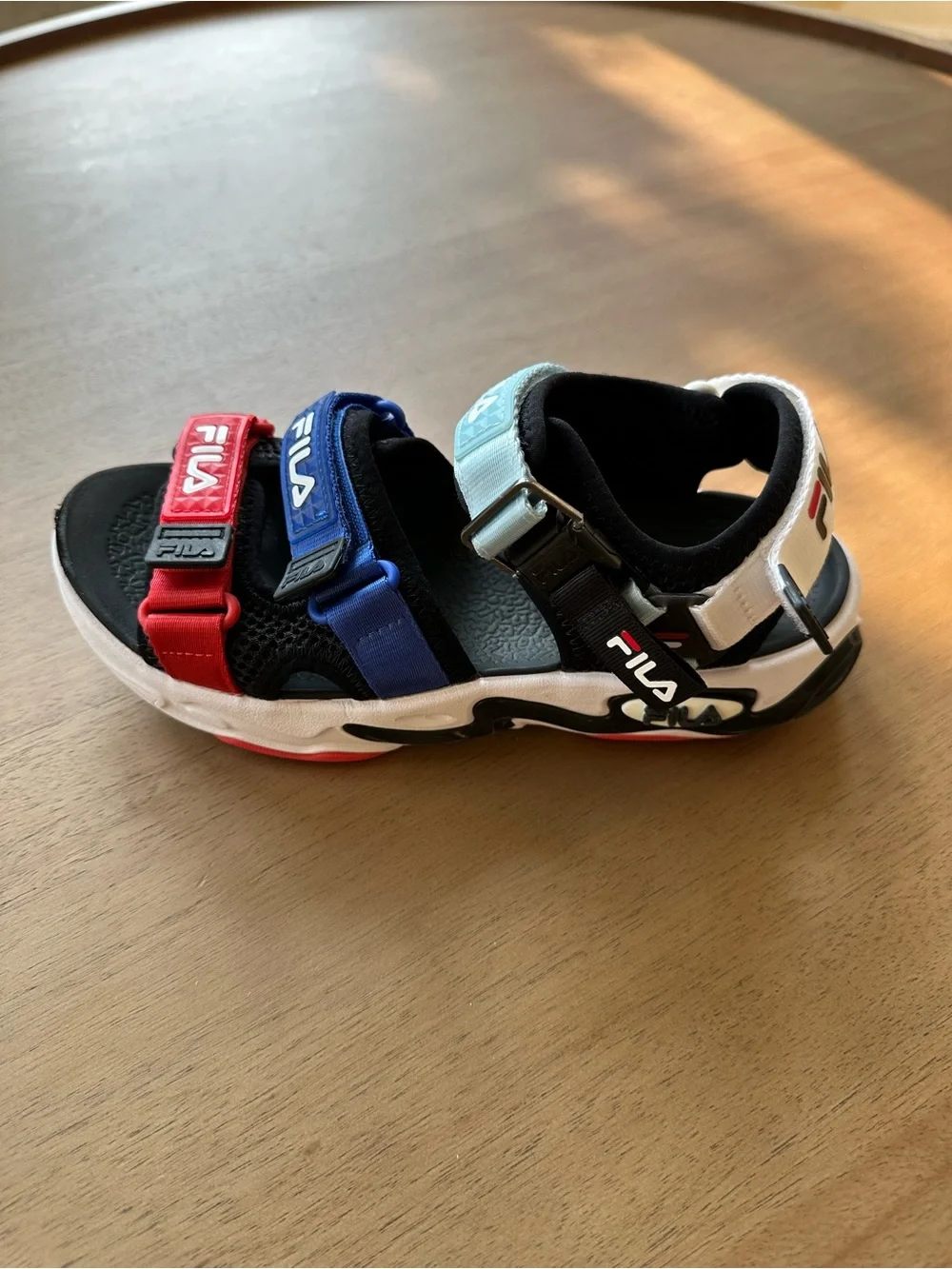 FILA Sport Sandals, Size 4 Big Kid, Black Blue Red White